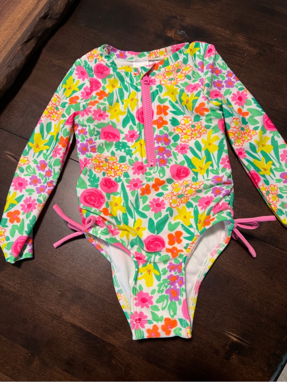 Toddler Girls Long Sleeve Floral One-Piece Swimsuit - Pink Multicolor